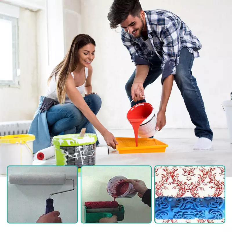 Rolo de borracha e modelados Paint Machine, Ferramentas de parede, Brush Tool Set, 3D Padrão Wallpaper, Room Decor, Pintura Máquina, 5"