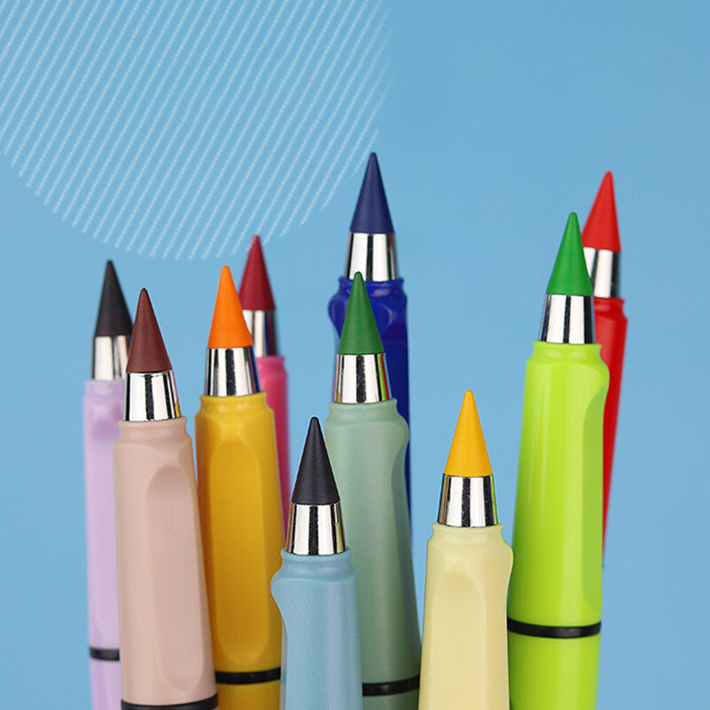 Pensil Eternal 12 warna, dapat dihapus, warna-warni, pensil Pose, pensil warna anak, tidak perlu diasah, pensil gambar