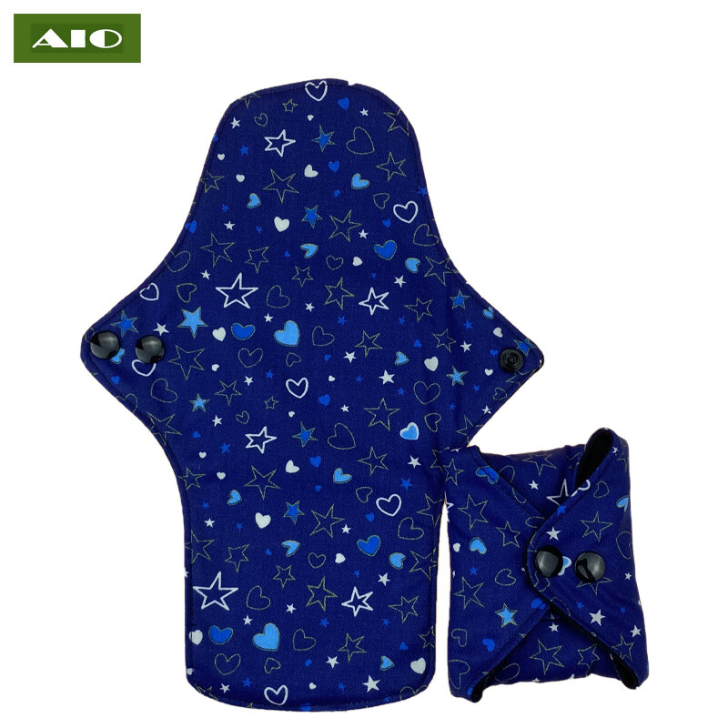Моющаяся хлопковая менструальная прокладка [AIO] Love Hearts Stars Blue, многоразовая Послеродовая прокладка для кормления мам и женщин, впитывающая гигиеническая салфетка