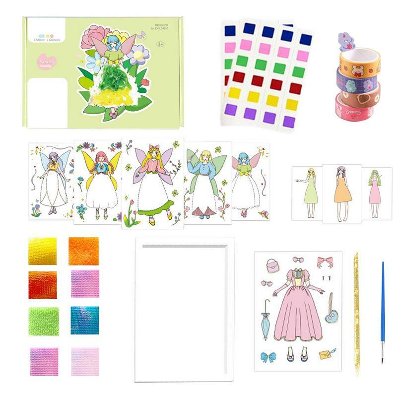 Fabric Art Frenzy Craft Kit for Kids, Creative Puzzle, Puncture Painting, Colorful Activity Book, Material Package