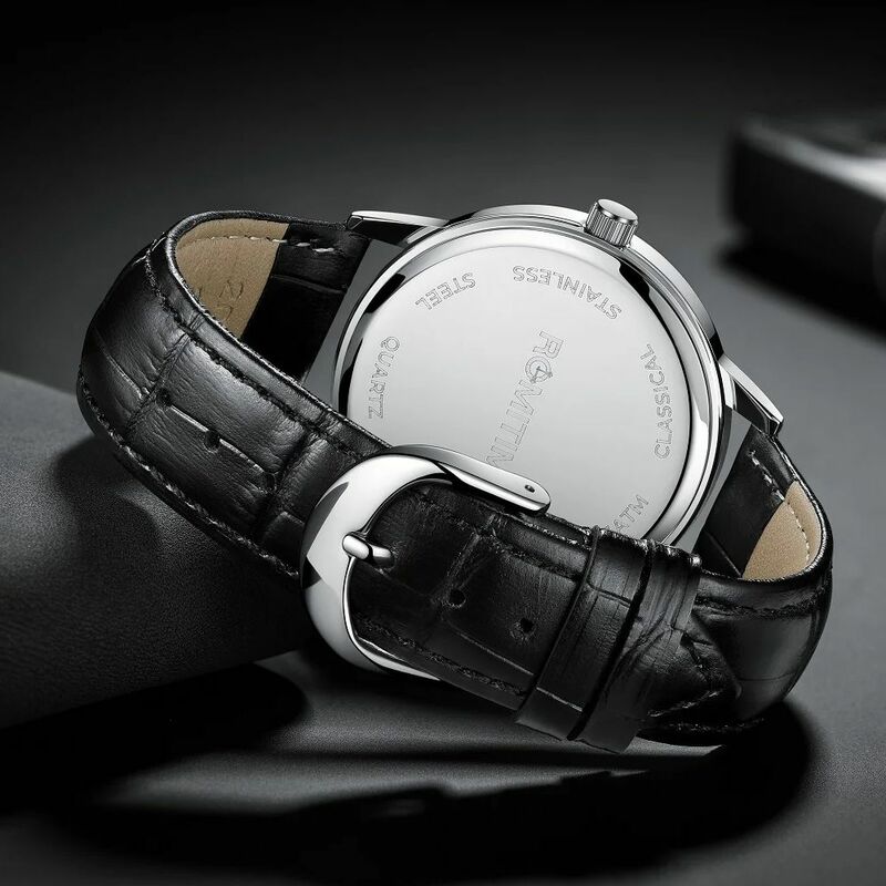 ROMITIME Luxury Brand Quartz Mens Watch Leather Strap Waterproof Watches For Men Luminous Calendar Original Stainless Steel