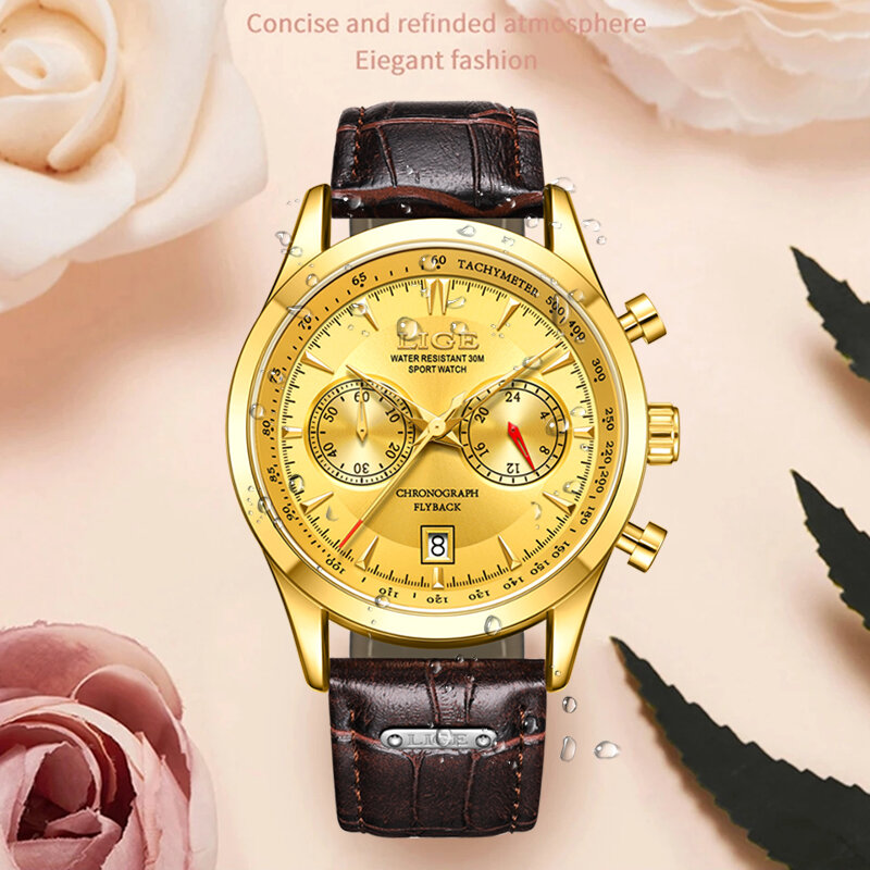 LIGE Waterproof Watch For Women Top Brand Luxury Leather Women Watch Fashion Military Sports Quartz Chronograph Wristwatches