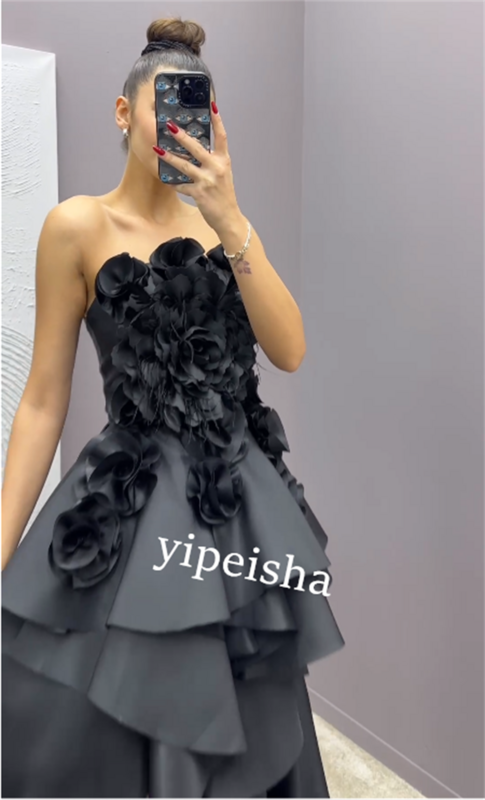 Jersey Kwiatowa zakładka Walentynki Asymetryczna suknia bez ramiączek na zamówienie Sukienki Hi-Lo