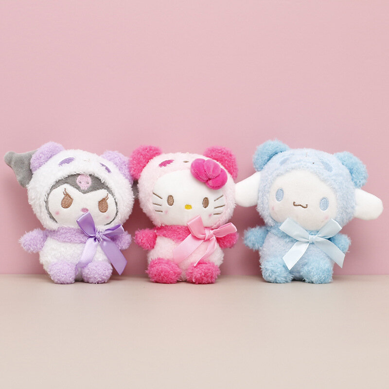 Kawaii Sanrio Plush Anime Chaveiro, Chaveiro Kuromi Boneca, Hello Kitty Plushie Cinnamoroll, Saco Pingente, Presente de brinquedo para Meninas