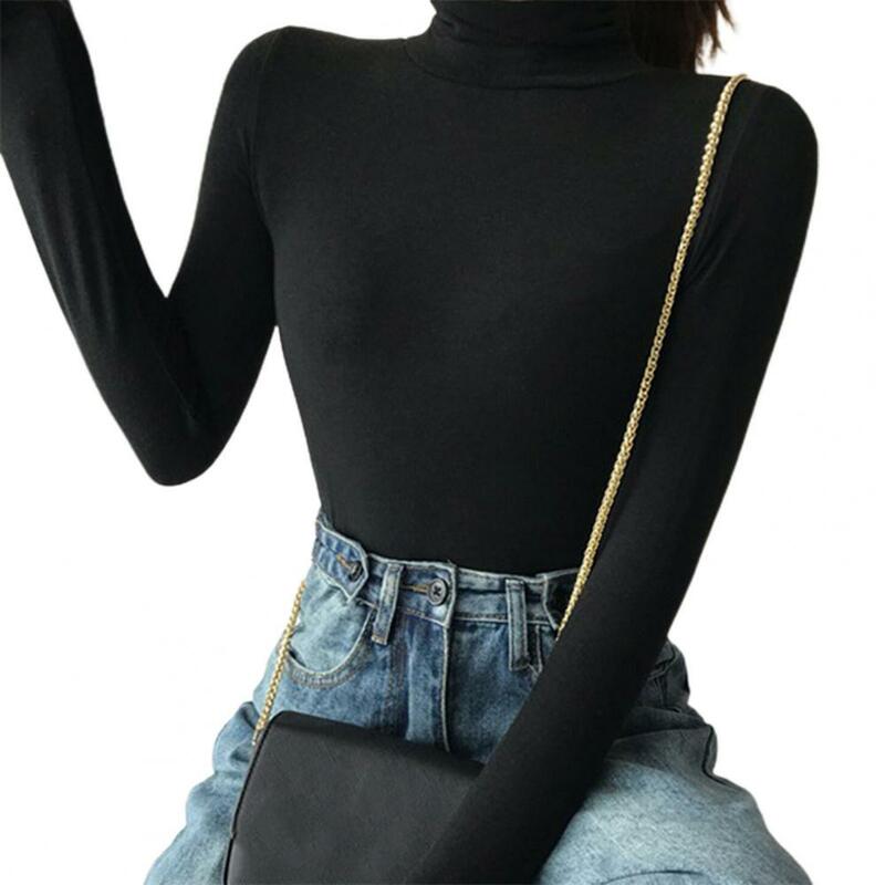 Women Harajuku Pullover Top Slim Thermal Solid Color High Collar Long Sleeve Sweater Turtleneck Knitted Bottoming T-shirt Jumper
