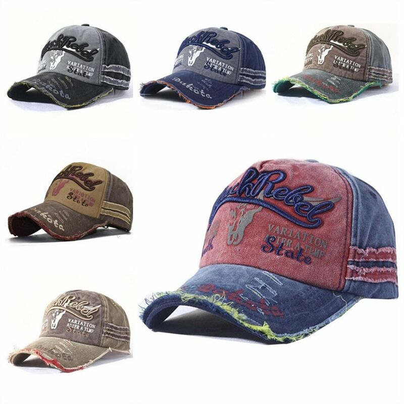 Retro Denim Letters Baseball Cap Fashion Patchwork Vintage Snapback Hat Dad Cap Washed Cotton Hip Hop Hats Outdoor Streetwear