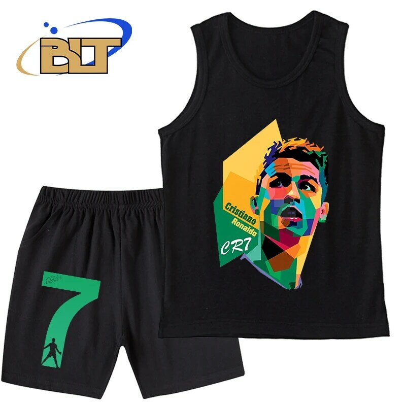 Ronaldo stampato abbigliamento per bambini estate gilet per bambini tuta sportiva top e pantaloni set 2 pezzi per ragazzi