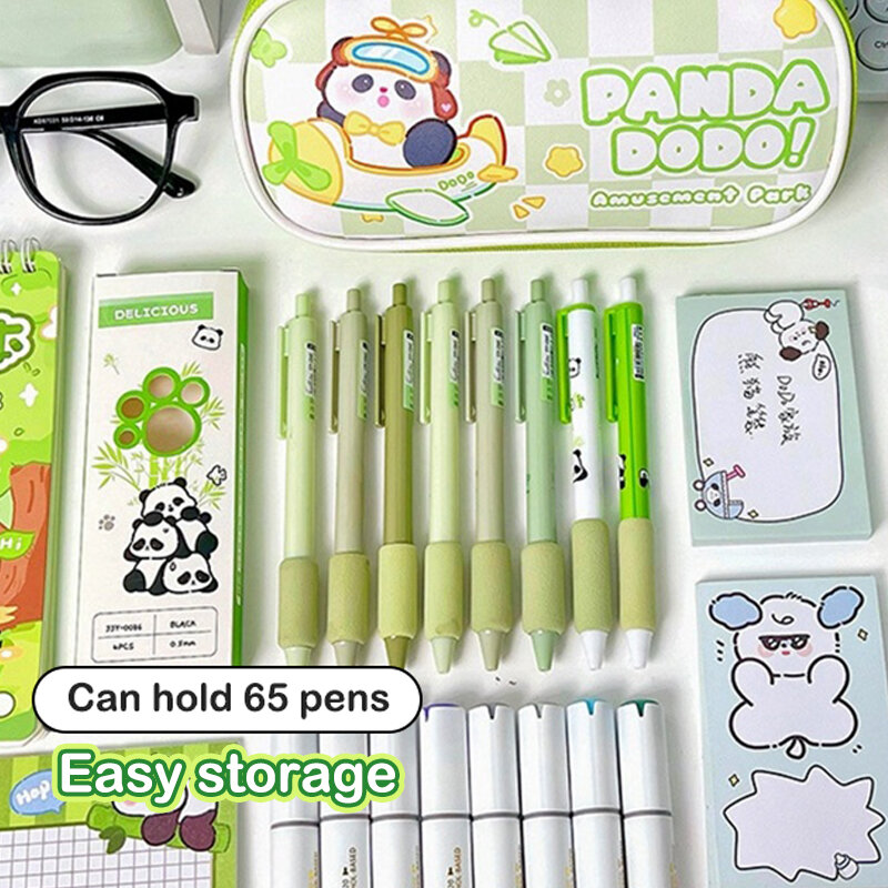 만화 팬더 연필 케이스 펜 가방, PU 화장품 파우치, 대용량 보관함, 문구 정리함 용기, 학용품