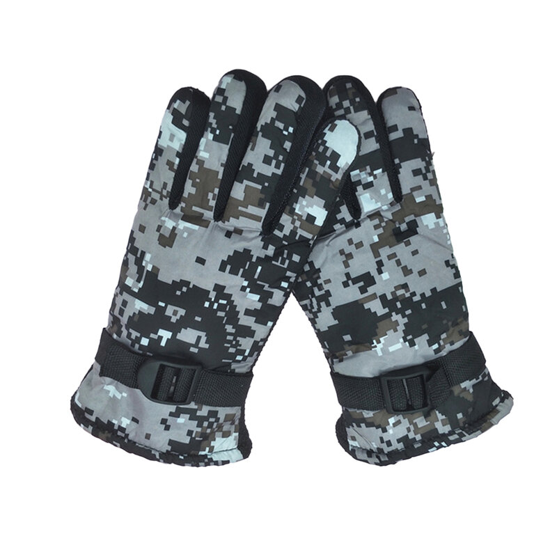 Sarung tangan Ski anak-anak, sarung tangan kamuflase dapat diatur antiselip, sarung tangan Ski untuk luar ruangan seluncur abu-abu