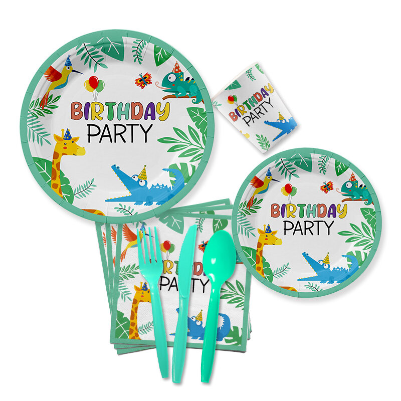 10 Guest New Happy Birthday Paper Plates Napkins Party Supplies Cute Cartoon Crocodile Prints Girl Boy Decoration Baby Shower