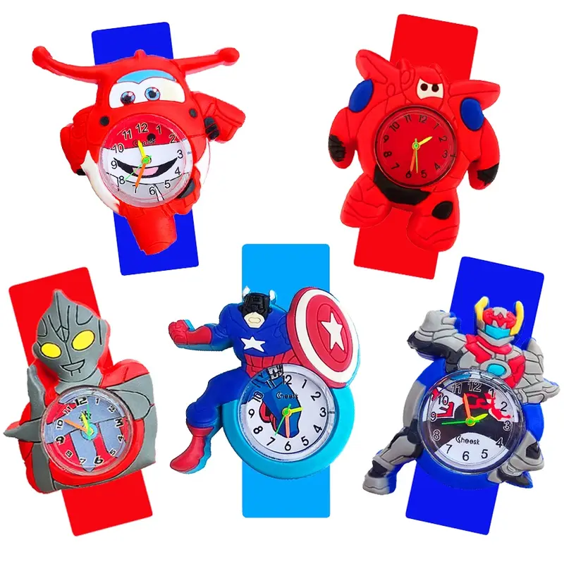 Relojes de estilo de coche de avión de dibujos animados para niños, estudiantes, niñas y niños, correa de silicona de color, reloj de pulsera de cuarzo