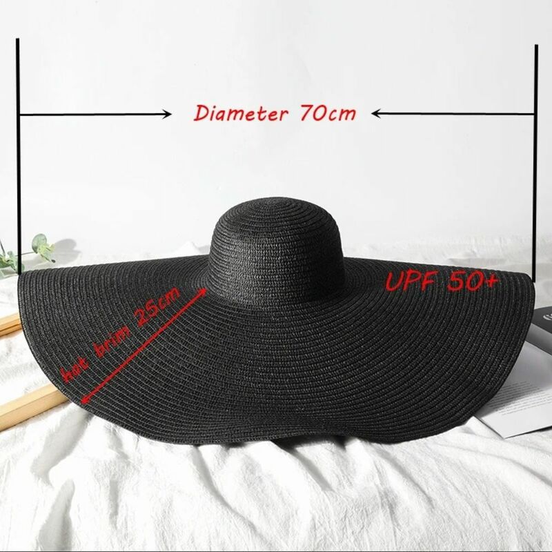 Straw Large Wide Brim Sun Hats High Quality UV Protection Foldable Sun Shade Hat 70cm Oversized Beach Hat