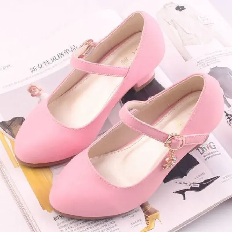 Children Girls Leather Shoes White Princess High Heel Shoes For Kids Girls Performance Dress Student Show Dance Sandals 26-41 신발