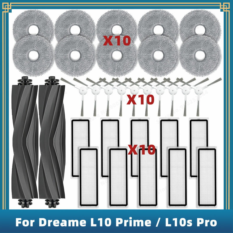 Peças de reposição para Dreame Bot, Escova lateral principal, Filtro Hepa, Mop Cloth, Compatível para L10 Prime, L10s Pro