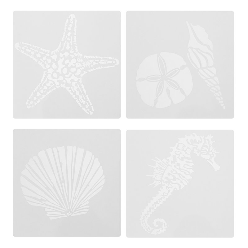 Hollow Out Starfish Seahorse Shell Pintura Modelo, Modelos criança praia, The Pet Stencils, 8 pcs