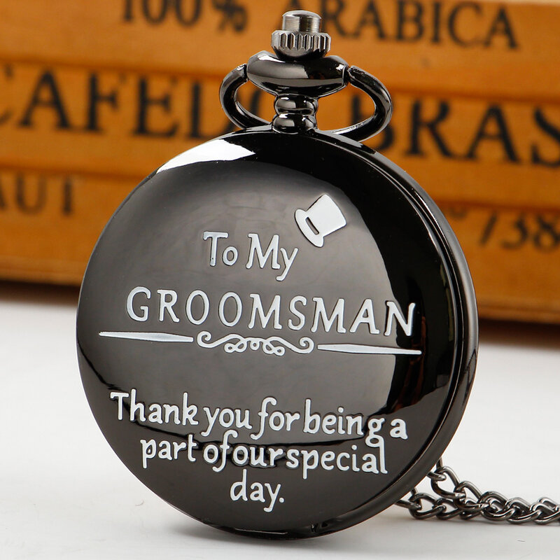 'To My Groomsman' Quartz Pocket Watch Men's Vintage Theme Necklace Wedding Hand Gift