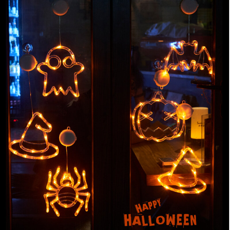Ventosa LED para exteriores, calabaza, Araña, murciélago, decoración de Halloween para el hogar, pequeño fantasma, luz nocturna de terror, regalo para niños, decoración de jardín