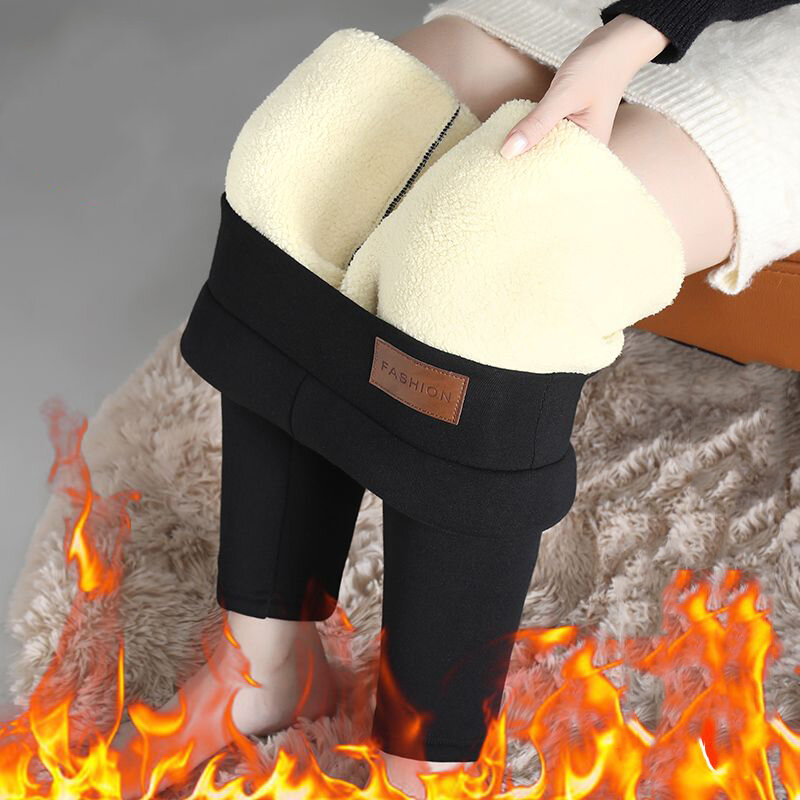 Mallas gruesas de terciopelo para mujer, pantalones lisos de cintura alta, Harajuku, Otoño e Invierno