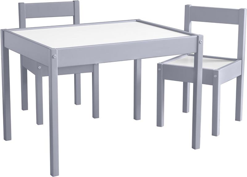 La tua zona Set tavolo e sedie da 3 pezzi cancellabili a secco e attività in legno, grigio, 25 "x 19" x 18"
