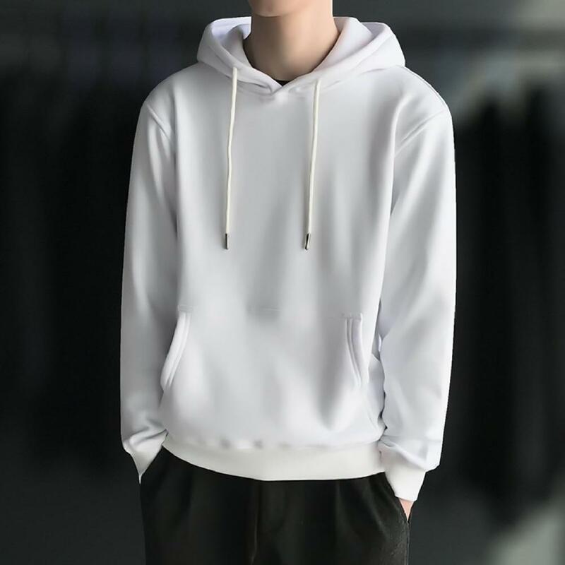 Sweatshirt Autumn Winter Men Hoodie Warm Solid Color for Daily Wear Drawstring Ribbed Cuff for Daily Wear