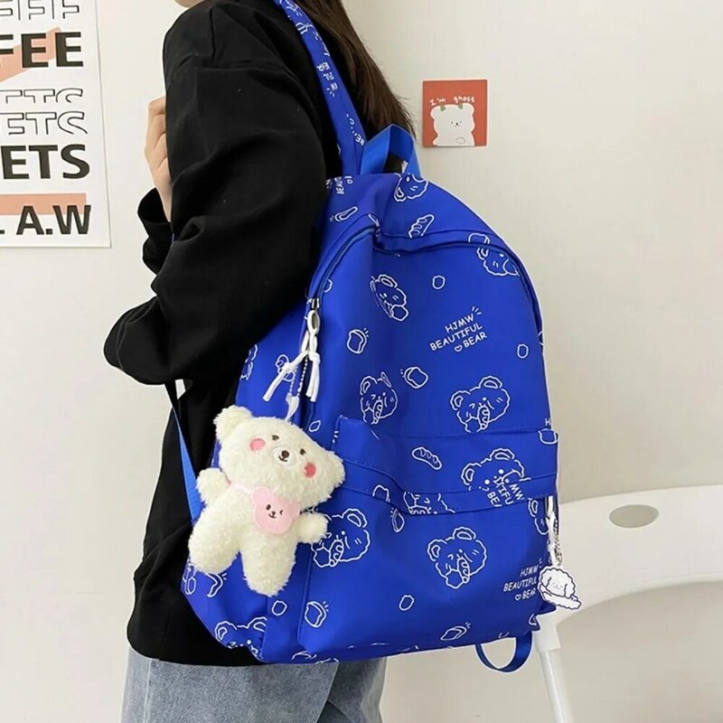 Cartoon Bear Girl Backpack Cute Large Capacity Zipper Shoulder Bag Canvas Book Bag Students