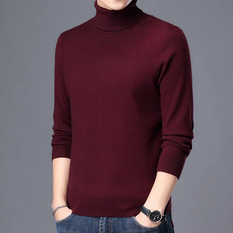 MRMT 2024 Brand New Men's Turtleneck Sweater Solid Color Sweater Thick Warm Base Shirt Pullover All match Knit Sweater