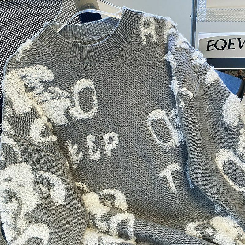 Ubrania nowy amerykański królik haftowane swetry y2k Streetwear męskie słodkie luźny, dzianinowy swetry dla mężczyzn i kobiet Vintage Y2k