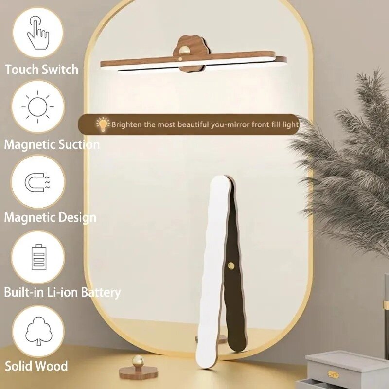 Touch LED Night Lights Mirror Front Fill Light Portable 360°Rotatable Rechargeable Magnetic Wall Lamp for Bedroom Bedside Lamp