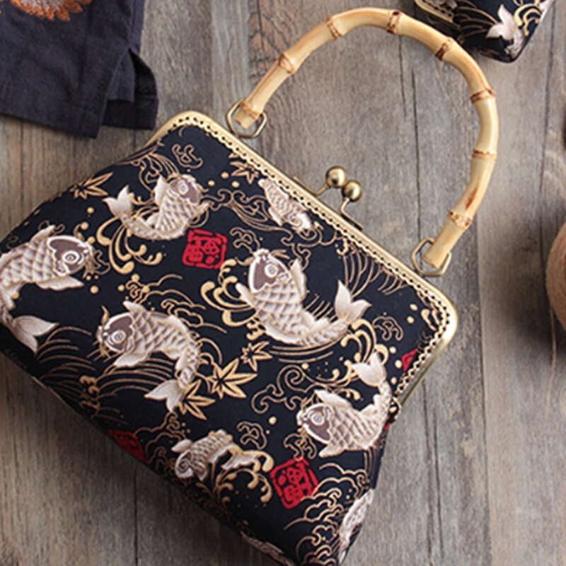 빈티지 스타일 금속 지갑 가방 프레임, 대나무 손잡이가 있는 키스 걸쇠 잠금 장치, 보석 걸쇠, 바느질 패스너 지갑 만들기 용품