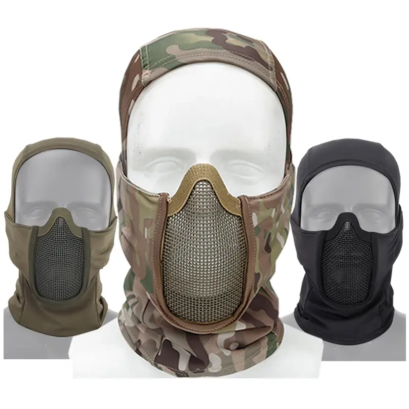 Masker Jaring Baja Wajah Penuh Taktis Masker Paintball Airsoft Berburu Tutup Kepala Masker Pelindung Sepeda Motor Permainan CS