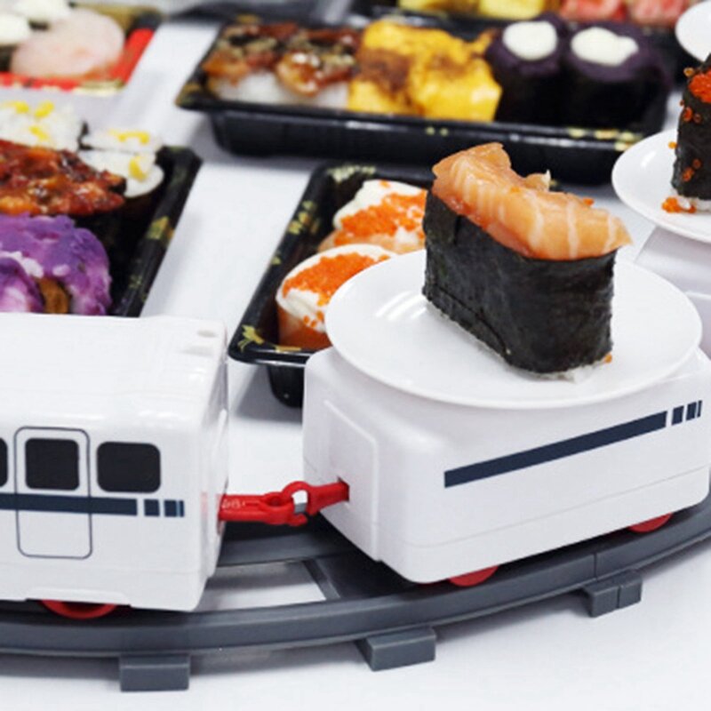 2X Mainan Sushi Putar Kereta Api Sushi Sabuk Konveyor Meja Putar Set Makanan Kereta Anak-anak DIY Pembuatan Sushi Keluarga Sushi A