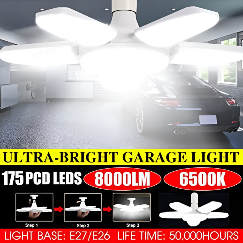 Bombilla LED plegable para el hogar, lámpara de techo con aspas de ventilador, E27, 100W, 150W, 200W, AC85-265V, 220V, 110V