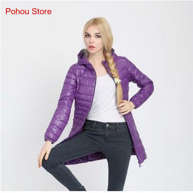 Multiple Colors Autumn Winter Light and Thin White Duck Down Jacket Women Medium Length Solid Color Hooded Women's Down Jacket