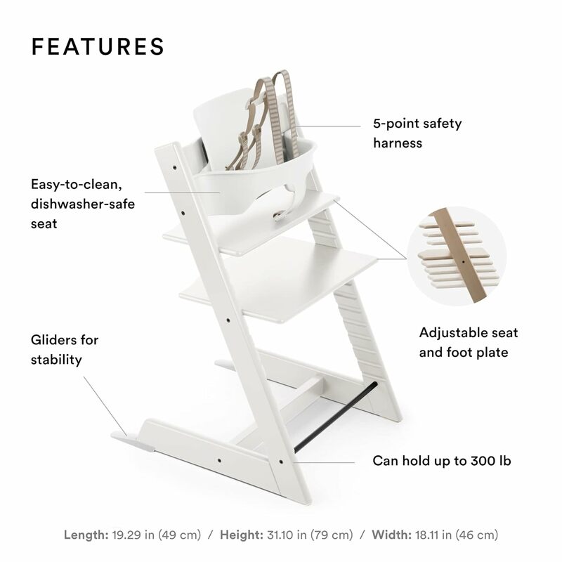 Silla convertible para niños y adultos, asiento alto ajustable de color blanco, Incluye juego de bebé, tirantes extraíbles, silla de escritorio para niñas