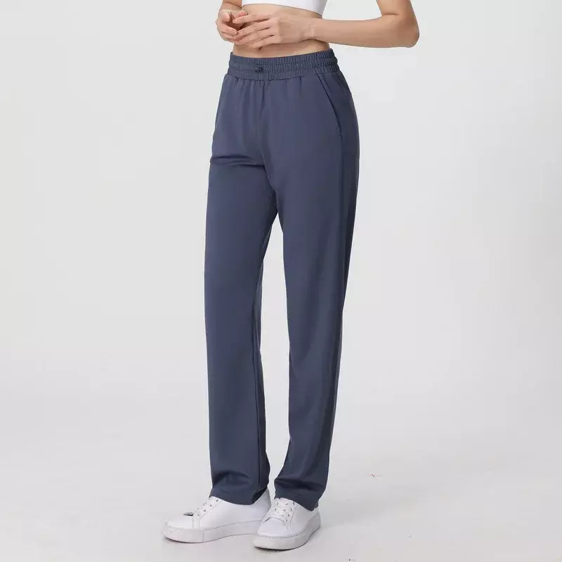 Pantalones de Yoga para mujer, ropa deportiva de algodón, Adelgazante y transpirable, pierna recta, pierna ancha, color negro
