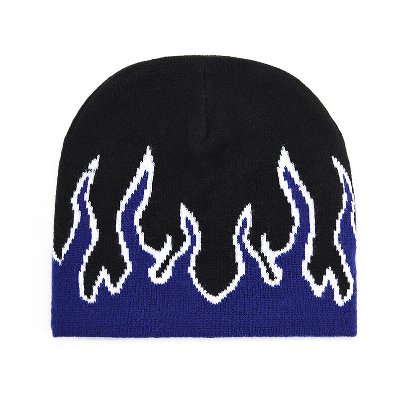 Agulha quente ao ar livre malha boné de lã padrão chama chapéu de caveira rua chapéu de algodão anti-frio chapéu chapéu de Hip-Hop Bonnet Caps, novo, inverno, 2023