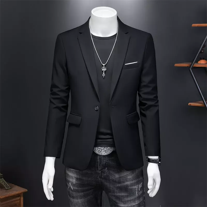 คุณภาพสูงธุรกิจเดี่ยวปุ่มชุดเสื้อแจ็คเก็ตผู้ชาย Slim Fit Casual แฟชั่นงานแต่งงานเจ้าบ่าว Tuxedo Blazer Coats 6XL-M