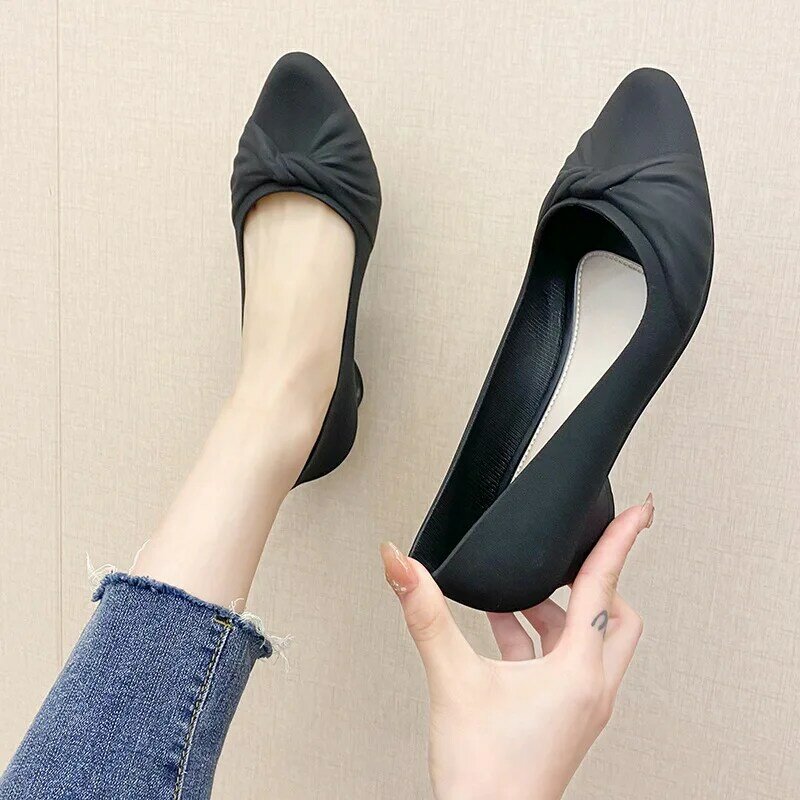 Ladies Casual Slip-on Shoes Waterproof PVC Shallow Low Heel Pointed Toe Loafers Woman Work Shoes Footwear Pumps 2023