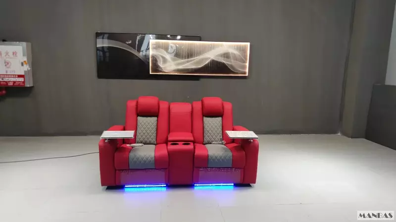 Linlamlim-Sofá de couro Dual Motors para sala de estar, sofá com reclinável elétrica, massagem, porta-copos, USB e armazenamento