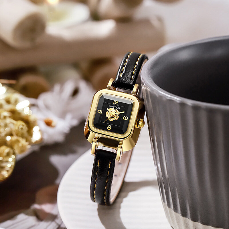 2024 Nieuwe Mode Vrouwen Luxe Horloges Dames Polshorloges Vrouwen Bloem Lederen Vierkante Quartz Horloge Voor Geschenken Logio Feminino