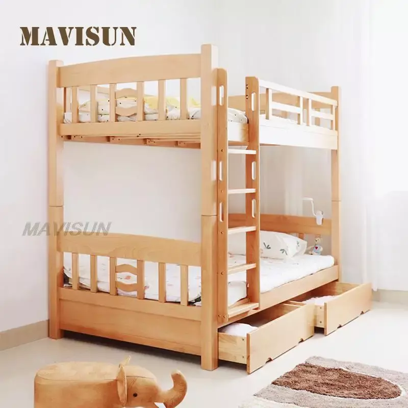 bed Child Furniture Japanese Style Ladder  Environmental Protection German Beech Wood Bunk  Strong Storage Combination