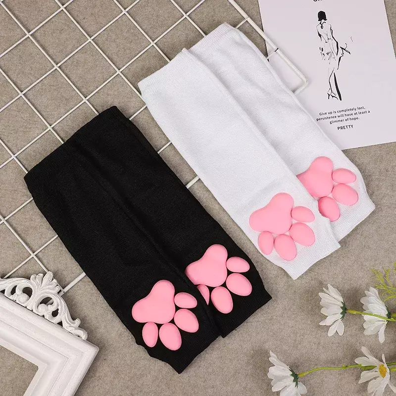 2024 New 3D Silicone Pink Cat Claw Paw Pads Soft Fingerless Fluffy Sun Protection Cool Sleeves Cute Gloves Long Tube for Women