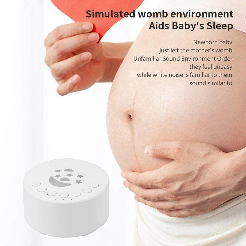 Mesin suara kebisingan putih, pemutar suara bayi tidur rileks dewasa tidur dapat diisi ulang 18 suara menenangkan plastik putih