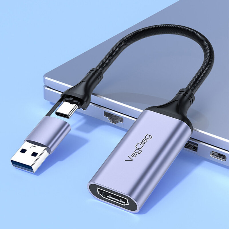 USB 3.0 Video Capture Card, HDMI-Compatível com USB, Tipo-C, Liga de alumínio, Video Grabber para PS Switch Live Camera, 4K1080P