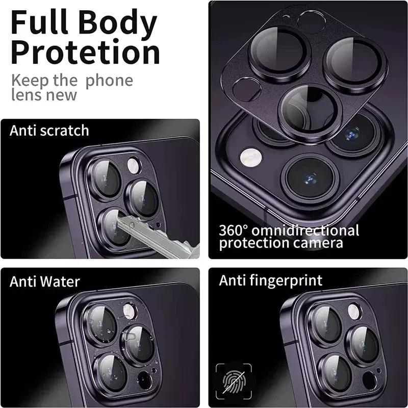 Metal Camera Lens Protector para iPhone, Película protetora de lente traseira HD, iPhone 14 Pro, 14 Pro Max