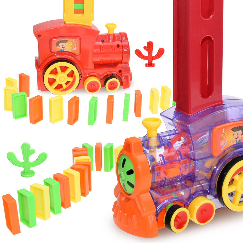 Tren de dominó para niños, juego de bloques de dominó de colores, luz de sonido, colocación automática, juguete educativo DIY, regalo