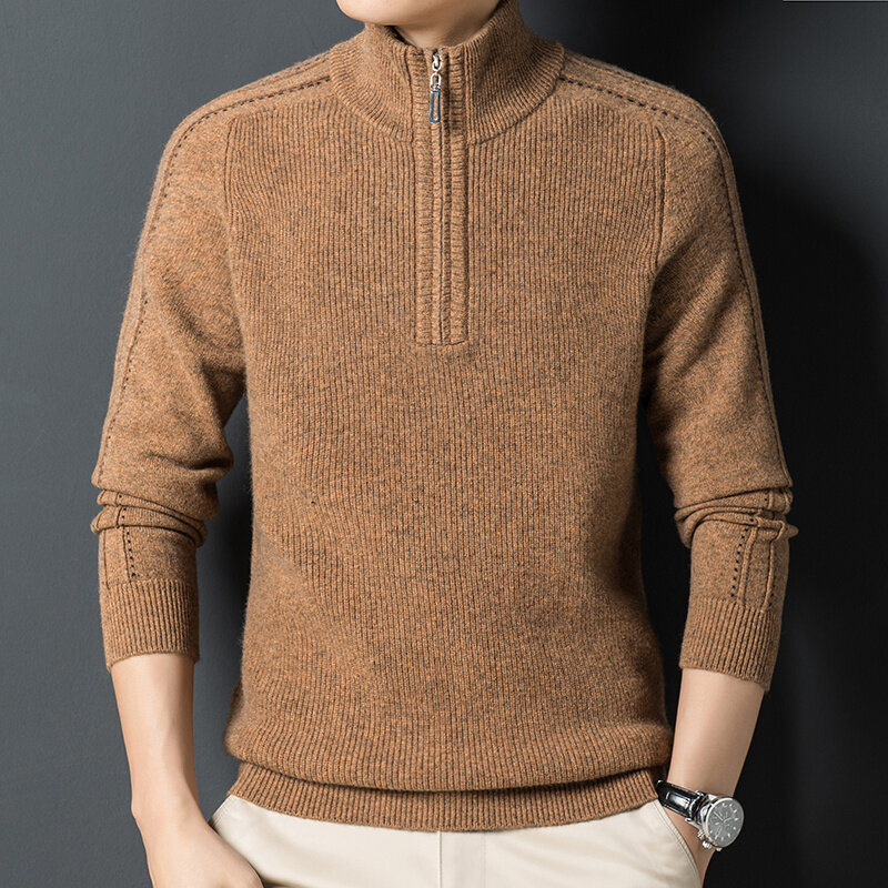 Dolcevita 200% inverno puro maglione addensato maglione con cerniera casual caldo camicia da uomo lavorata a maglia
