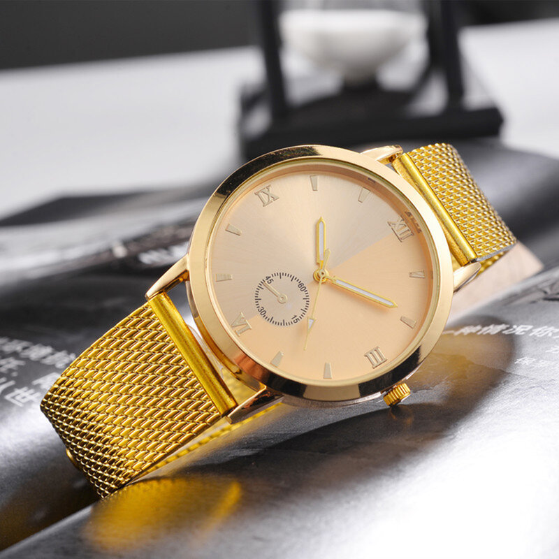 Couple Watches for Women Men Analog Quartz Wrist Watch Wristwatches Round Sub Dial Mesh Band Roman Numerals Unisex Wrist Watch