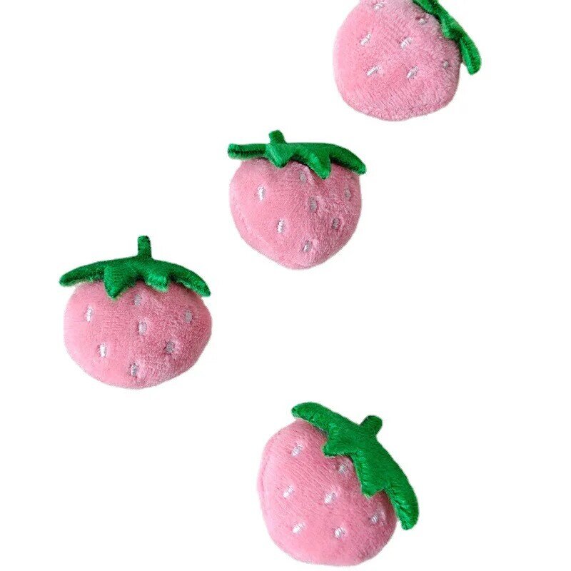 Cute Cotton Plush Strawberry Flower Patch, Chapéu e saco Acessórios, Broche de roupas, Materiais decorativos, 10pcs