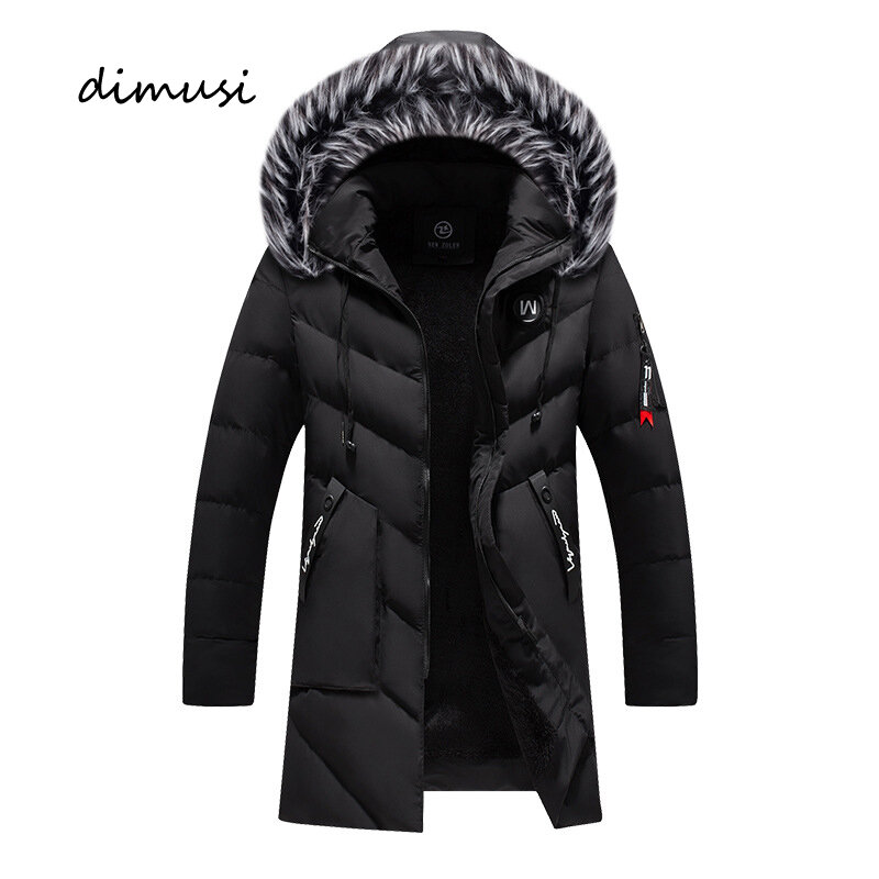 DIMUSI 남성용 롱 재킷, 모피 칼라 열 클래식 코트, 캐주얼 따뜻한 바람막이 패딩 재킷, 남성 의류, 겨울 패션